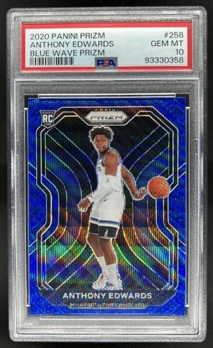 2020-21 Panini Prizm Anthony Edwards RC Blue Wave Prizm Rookie #258 PSA 10