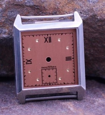 SWISS ART DECO WRIST WATCH STAINLESS STEEL CASE & SALMON DIAL 25.3x32mm NOS (EG)