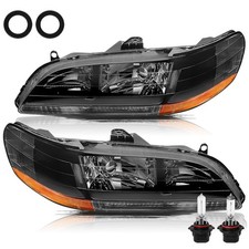 Headlight Assembly Set For 1998-2002 Honda Accord Halogen Black Amber Left Right