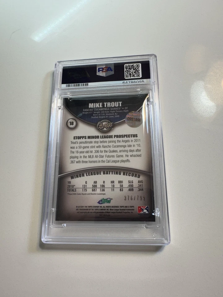 2011 eTopps Mike Trout Minor League #18 /799 PSA 8 - Image 2 of 2
