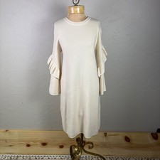 Tory Burch Sweater Dress Size Small Ruffle Cream Wool Blend Capsule Quiet Luxury