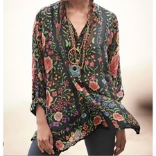 Johnny Was Emby Silk Floral Button Up Blouse Boho Indie Lightweight Top PS