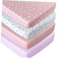 Crib Sheets for Girls 4 Pack, Fitted Crib Sheets for Standard Size 52"X28" Pink