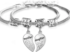 2Pcs Matching Heart Mother Daughter Bracelets Mother Daughter Jewelry Set Gift f