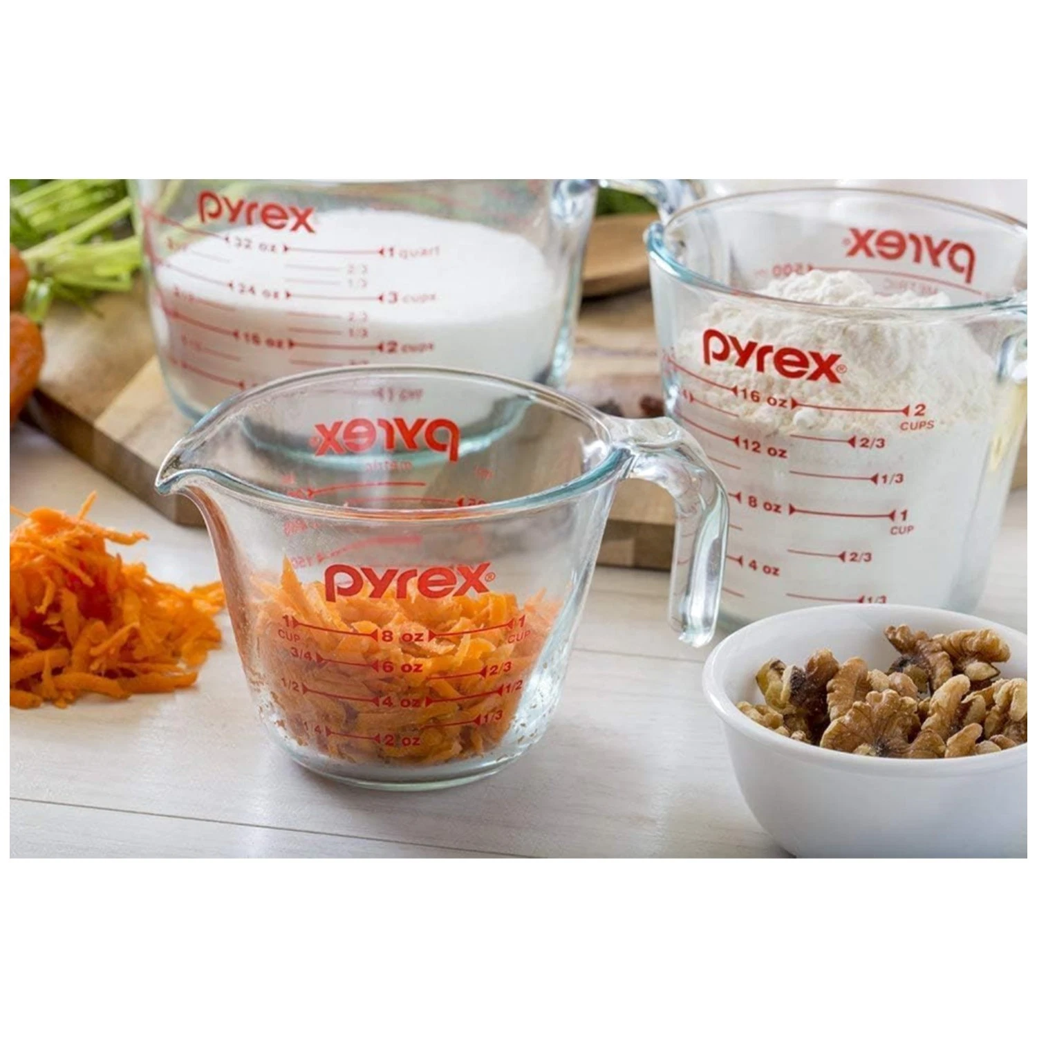 Durable Glass Measuring Cups - Red Measurement Markings