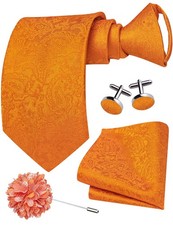 Orange Zipper Ties for Men Pre-Tied Tie Set Silk Paisley Adjustable Necktie a