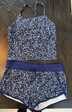 Athleta Girl Tank Canyon Short Set XXLG Navy Floral Youth Activewear