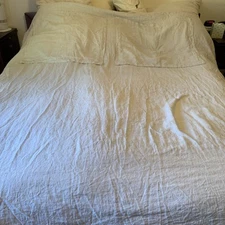 Complete Set Simple opulence 100% linen Queen Natural Beige Duvet Cover 2 Shams