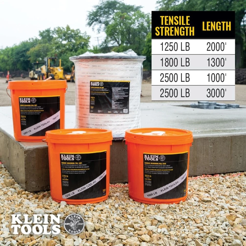 Klein Tools 1800 Pound 1300 Foot White Pull Tape Durable Easy Read Markings - Image 2 of 4
