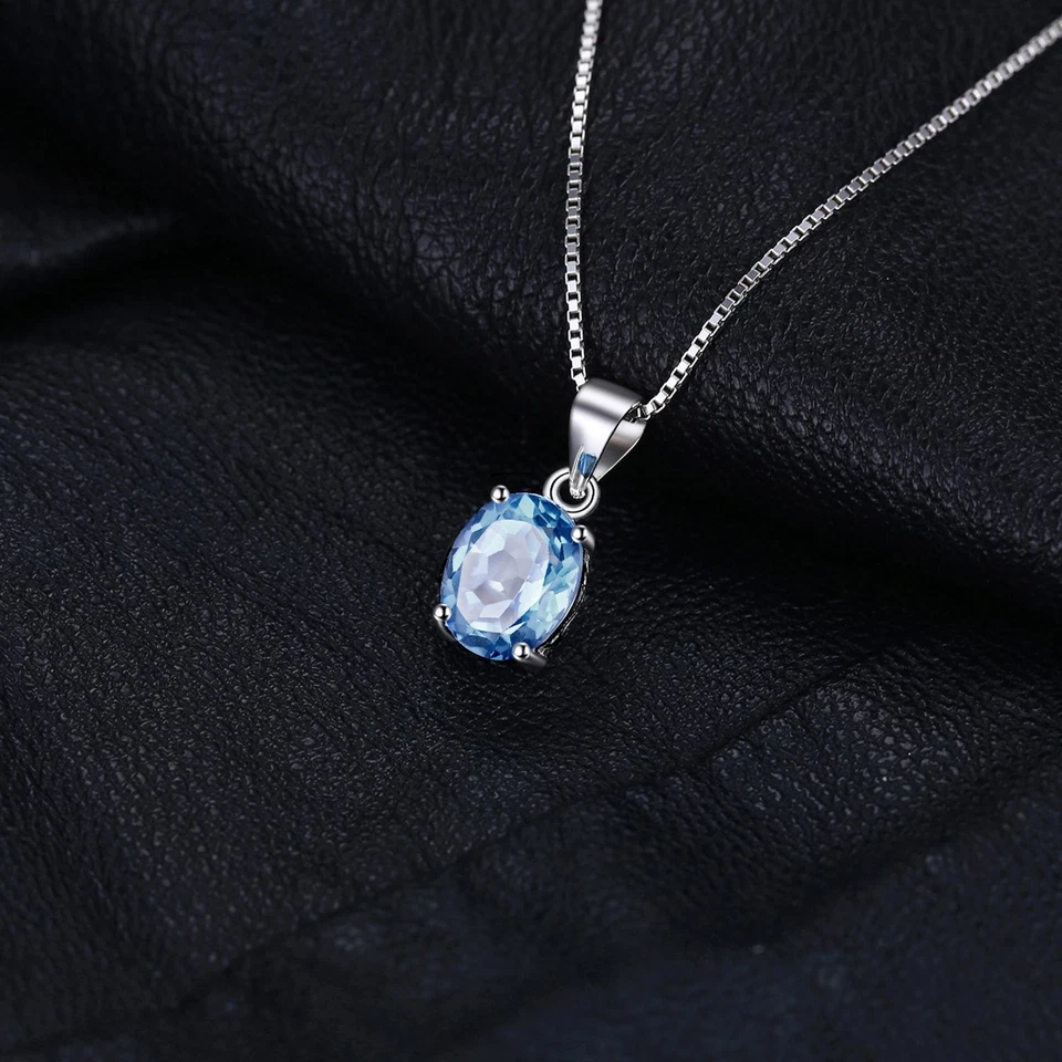 Gemstones Birthstone Necklace For Women 925 Sterling Silver Solitaire Pendant... - Image 3 of 4
