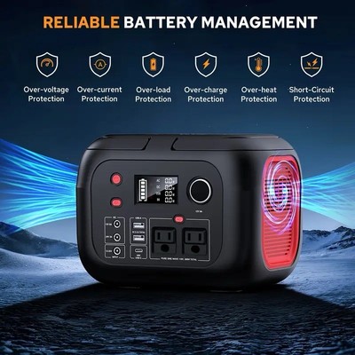 300w Portable Power Station 228 Wh/61600 MAh Solar Generator With LED Lights
