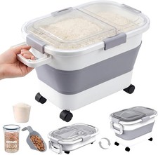 30 Lbs Rice Storage Container with Wheels, Collapsible Airtight Food Storage ...