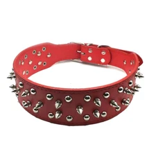 2" Black Red Metal Spiked Studded Leather Dog Collar Rivet Pitbull Mastif L