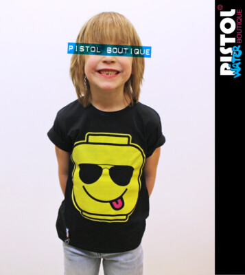 Wasserpistole Boutique Kinder Junge Mädchen SCHATTIER SPIELZEUG BAUBLOCKKOPF schwarz T-Shirt