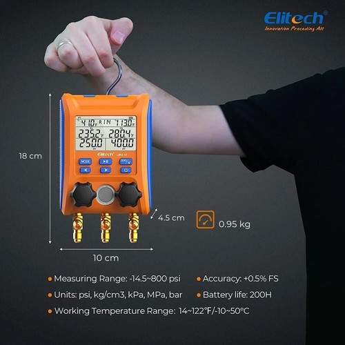 Digital Manifold Gauge 2-Way Valve with Thermometer Clamps for HVAC Systems, LMG - Picture 5 of 8