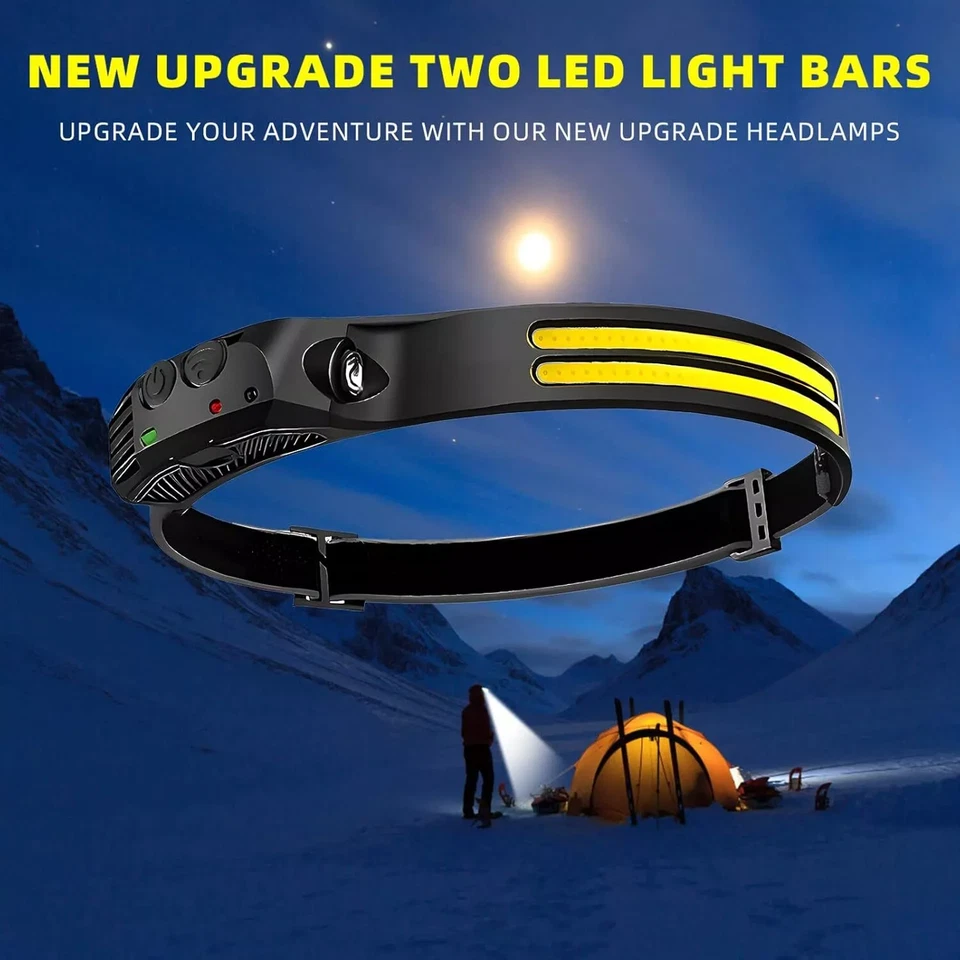 COB LED Headlamp USB Rechargeable Headlight Bar Head Band Torch Work Light 6000K - Image 3 of 4