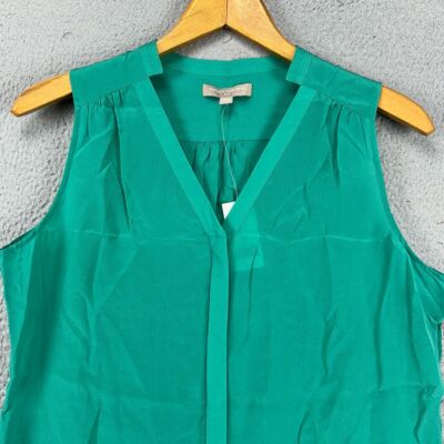 Banana Republic Top Blouse Womens Medium Teal Silk Sleeveless V-Neck Casual NEW