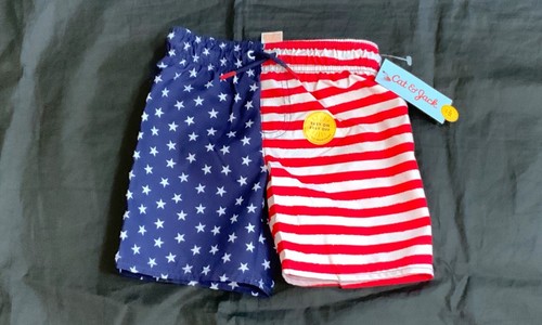 NWT Cat & Jack Boys Patriotic Bathing Suit Shorts UPF 50+ Sun Protection SZ 4 - 第 1/2 張圖片