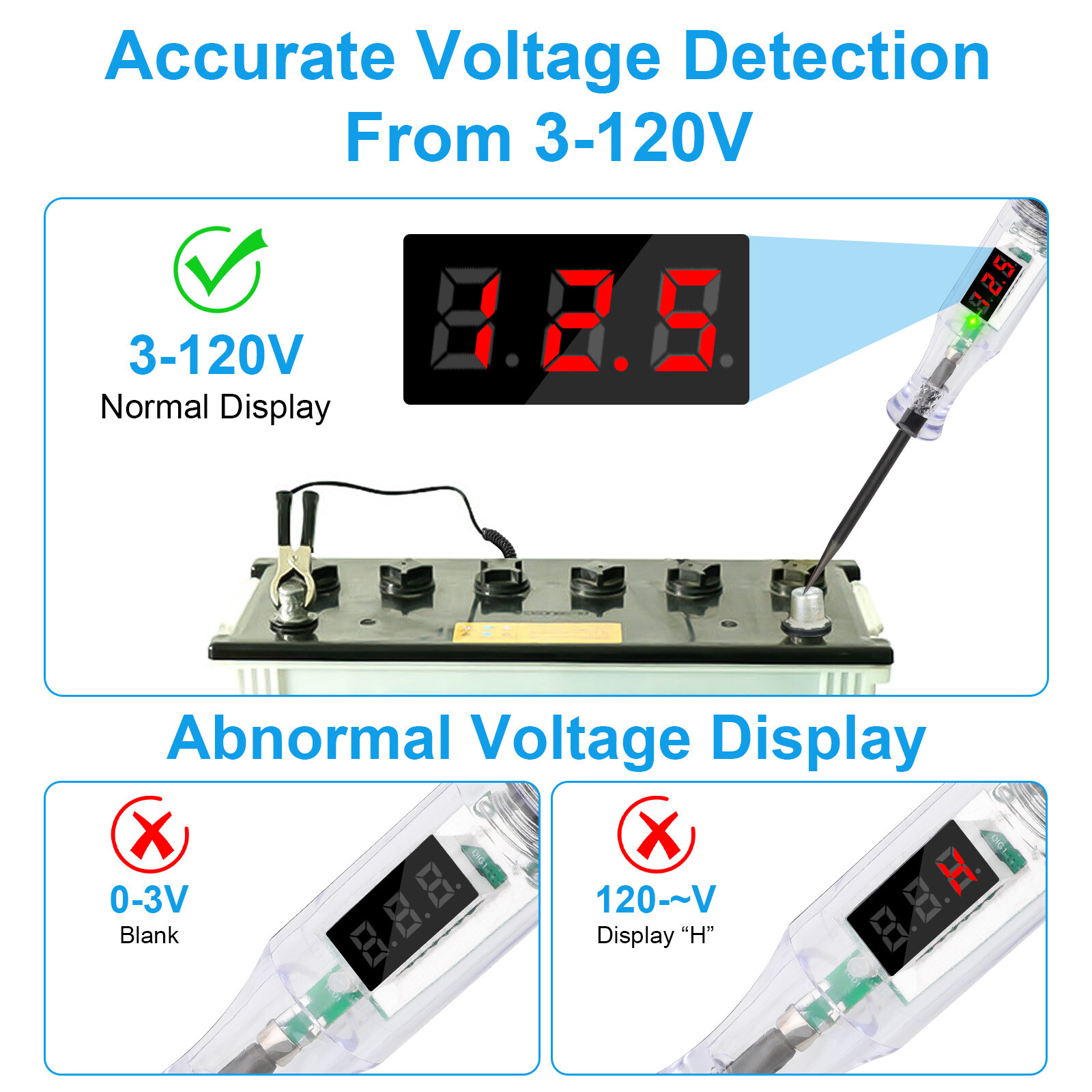 DC 3-120V Digital Electric Voltage Circuit Tester Automotive Test Light Display