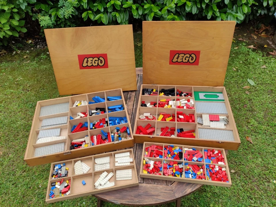2x Lego 821-2 Holz Sortierkasten von 1966 mit Befüllung Sortierbox Aufbewahrung - Bild 2 von 4