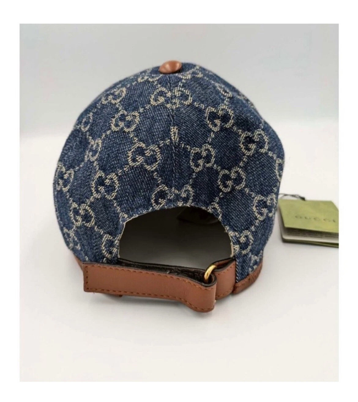 GUCCI 656206 Cappello Berretto Berretto Denim Logo GGCanvas Navy Marrone Taglia Media