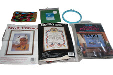 Lot of 3 Vtg Crosstitch/Crewel kits Opened/ hoops/ Extra Thread Bucilla/Avon 