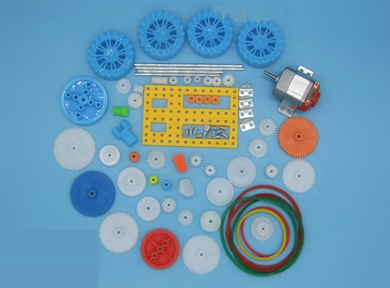 77pcs Plastic Gear Gearbox 130 DC Motor DIY Wheel Drive Car Robot Belt Pulley - Image 2 of 4