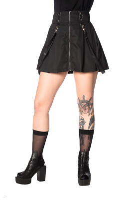 Schwarz Gothic Punk Emo Rockabilly Bondage Träger Minirock BANNED Apparel