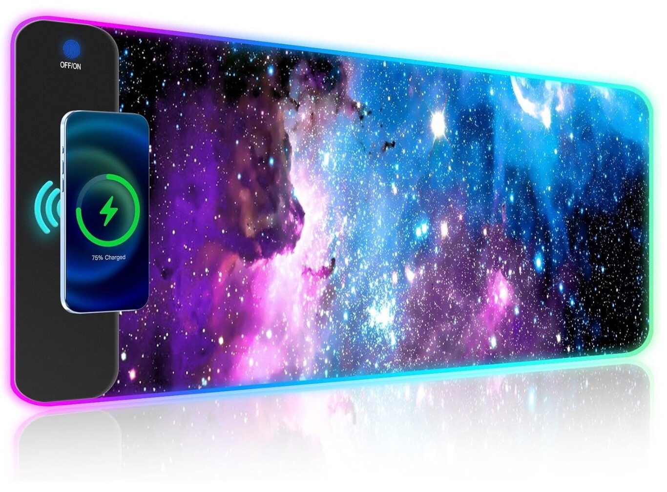 iCASSO RGB Wireless Charging Gaming Mouse Pad 15W Fast Charge Non-Slip LED Modes-image