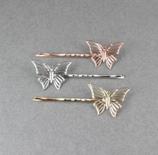 set 3 rose gold silver gold butterfly bobby outline pins clip barrette hairpin