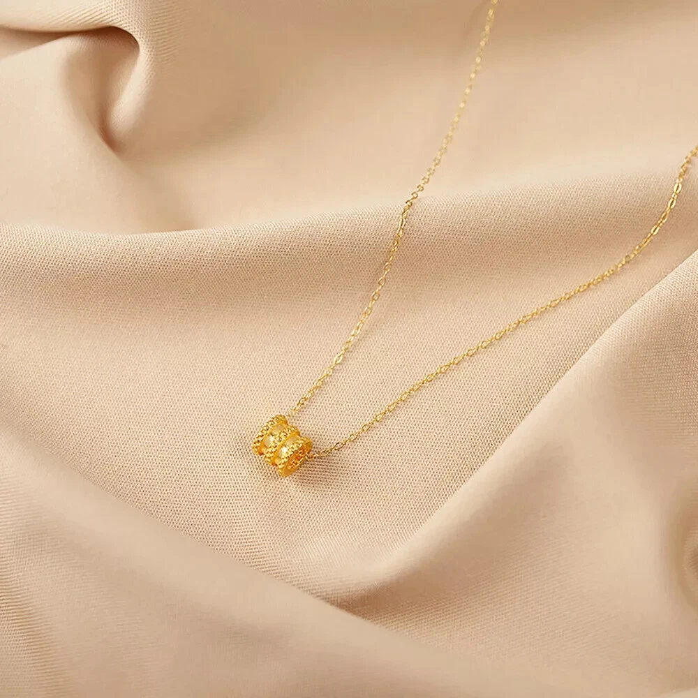 18K Solid Gold Cylinder Pendant Cute Beautiful Jewelry