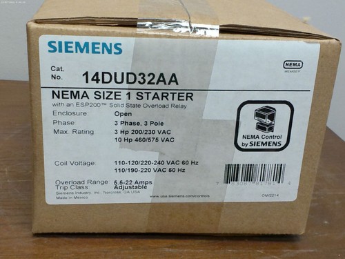 SIEMENS 14DUD32AA NEMA SIZE 1 STARTER 3-PH 3-P W/ESP200 OVER LOAD RELAY