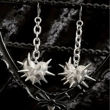 Goth Emo Punk Rock Flail Spike Heart Dangle Earrings   w/ Chain Design