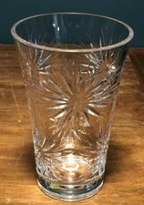 Beautiful Vintage Large 10" Tall Cut Crystal Vase With Floral Mum Or Sun Design