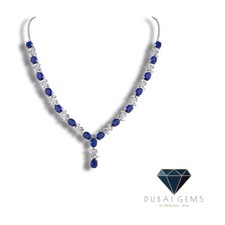 White gold finish oval blue sapphire and created diamonds Necklace free postage