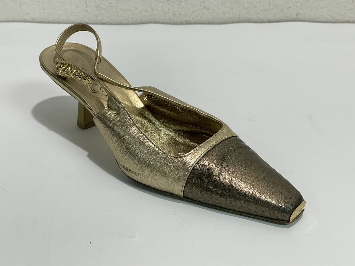 Vintage GUCCI ~ Gold Leather Slingback Square Toe Pump Heels