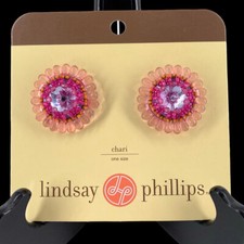 New Lindsay Phillips Shoe Snaps CHARI Pink Crystals Beads Button Flower Jewelry