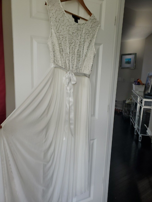 nwt $119 ashley stewart sequin bodice ribbon tie tulle maxi dress 1x 14 16  prom | eBay
