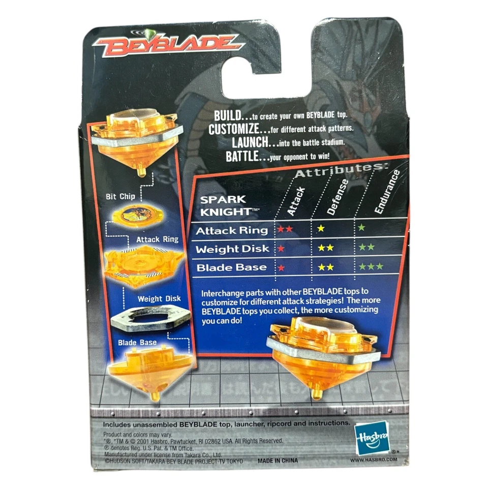 Beyblade Tops Spark Knight Endurance Type 2001 Hasbro NUEVO NUNCA ABIERTO SELLADO Foto 3 de 4
