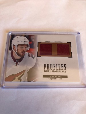 2015/16 UD Portfolio Max Domi Profiles Dual Materials Rookie Jersey Card