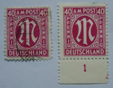 BIZO 40 Pf Marke (.), M im Oval, 1945, Mi 30 c A z, mit Plattenfehler PF 30 X