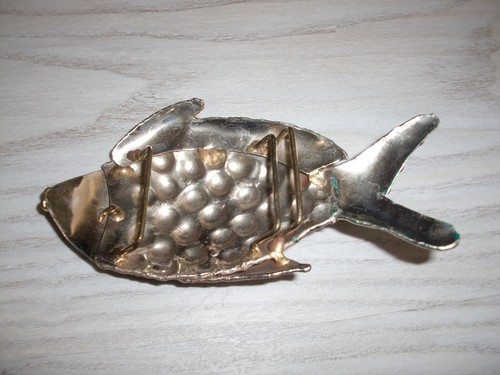 Vintage *** verzierte massive goldfarbene geprägte Fisch-Gürtelschnalle aus Metall ~ 5,5" x 3" - Bild 6 von 10