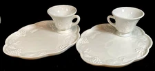 VTG INDIANA COLONY HARVEST MILK GLASS, GRAPE, 2 COMPOTES,2 LUNCHEON SNACK SETS