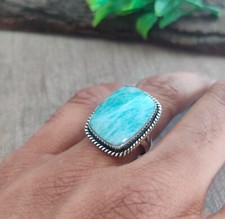 Unique Amazonite Gemstone Ring 925 Sterling Silver Simple Ring Statement Ring