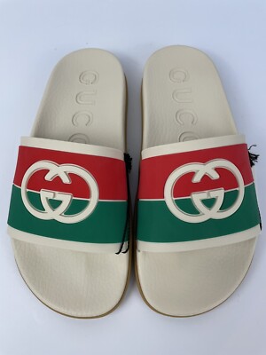 Gucci 655461 Interlocking GG Red White Green Slide Sandals Womens