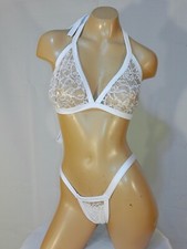 Exotic dancer stripper small white lace two piece dance outfit-dancewear