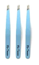 Mr Tweeze Stainless Steel Slant Tweezer, Blue (3 Pack)
