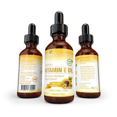 Plant Extract Vitamin E Oil 35,000 IU with Organic Rosehip & Jojoba 2oz