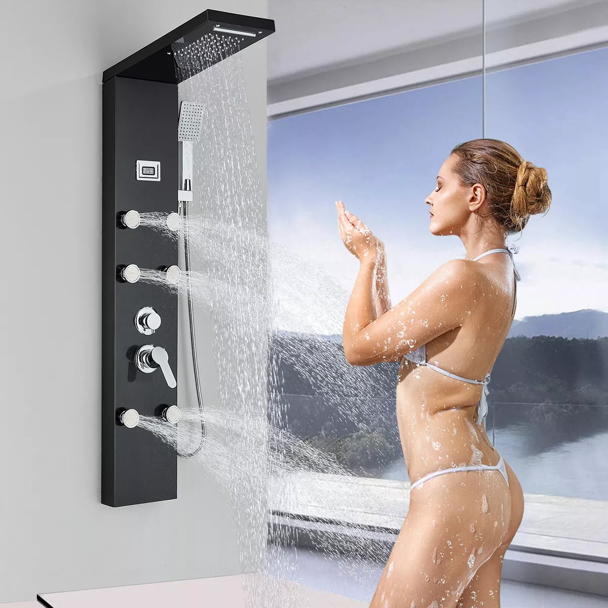 Shower Faucet Rainfall Waterfall Shower Panel Tower System Massage Jet  Mixer kit