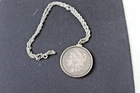 Pendant 1884 Morgan Silver Dollar Vintage style Silver Bezel and Chain